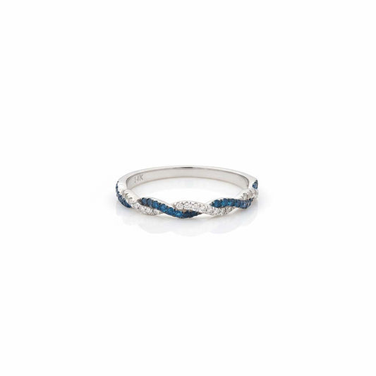 14K White Gold Blue & White Diamond Twist Ring – 0.25 Total Carats of Effortless Elegance