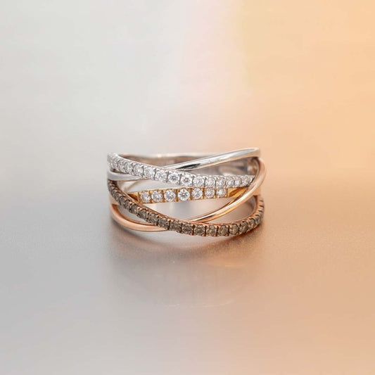 14KT Two-Tone Gold Ring with 0.29ct Cognac Diamonds & 0.41ct White Diamonds