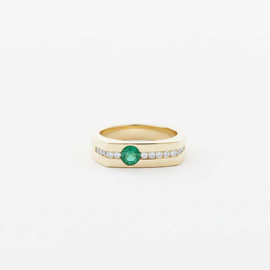 14KT Yellow Gold Emerald (0.22 cts) and Diamond (0.17 cts) Bezel Band Ring