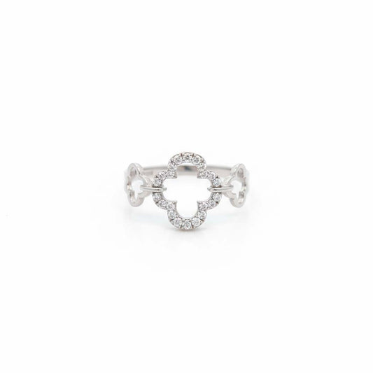 14K White Gold Quatrefoil Pavé Diamond Ring – 0.17 Total Carats of Timeless Elegance