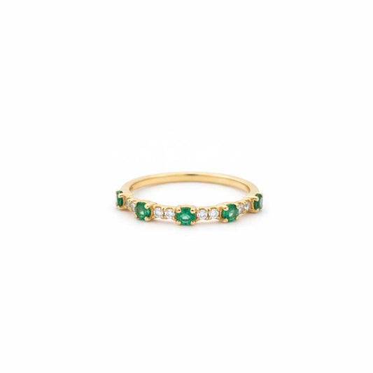 14K Yellow Gold Emerald & Diamond Band Ring (0.47 ctw)