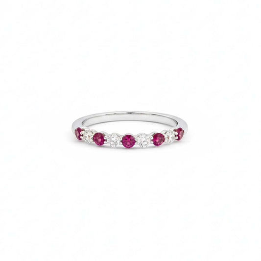 14KT White Gold Ruby & Diamond Half Eternity Band (RB/DIA: 0.30 CTS)