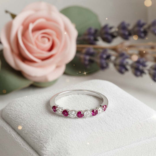 14KT White Gold Ruby & Diamond Half Eternity Band (RB/DIA: 0.30 CTS)