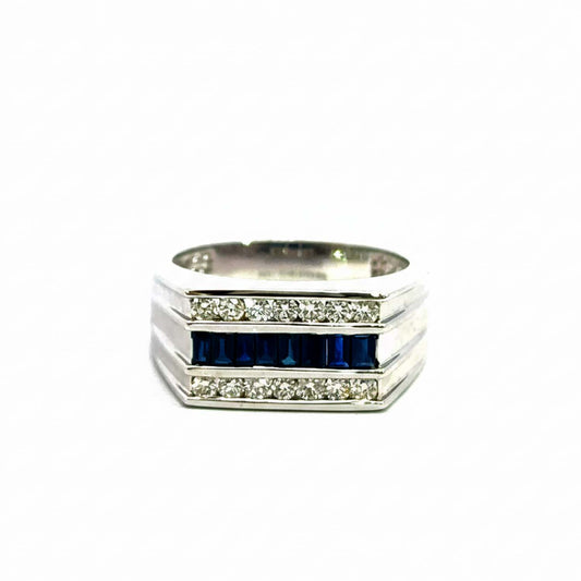 14KT White Gold Ring with 0.75ct Sapphires Nestled Between 0.50ct Sparkling Diamonds