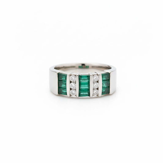 14KT White Gold Channel Set Emerald (0.78 CT) and Diamond (0.20 CT) Ring