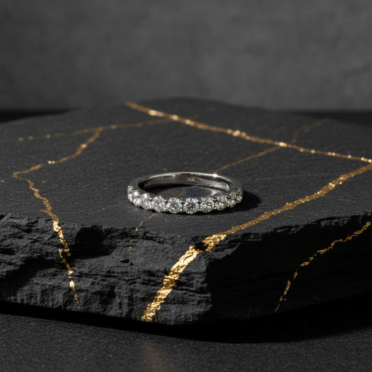 14KT Gold Women’s Halfway Diamond Band - 1.00ct of Luminous Round Brilliance