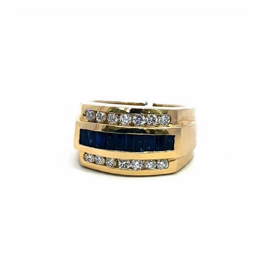 Men’s 14KT Yellow Gold Ring with 1.50ct Baguette-Cut Sapphires & 0.95ct Diamonds
