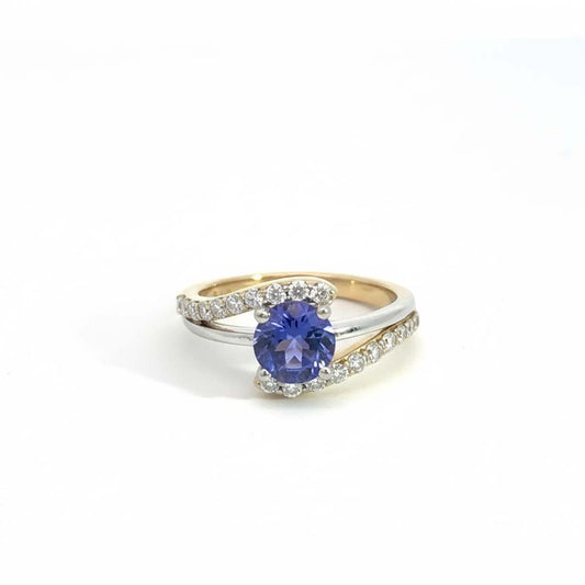 Tanzanite and Diamond Ring | 1.25 ct Round Tanzanite with 0.60 ct Side Diamonds in 14K Two-Tone Gold