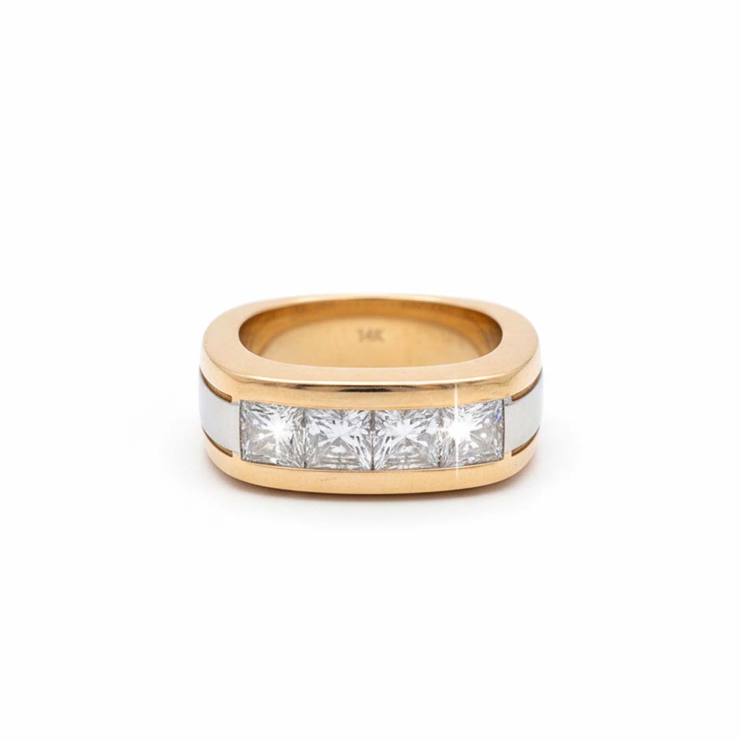 14K Gold Men’s Diamond Ring – 3.00 CT TW Channel Set Bold Modern Design