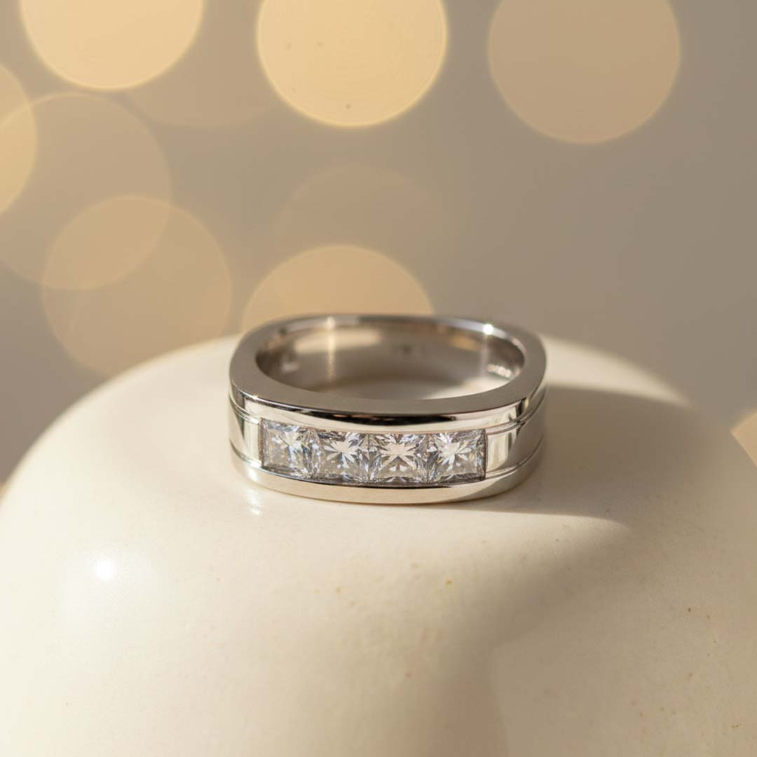 14K White Gold Men’s Diamond Ring – 2.00 CT TW Channel Set Square Design