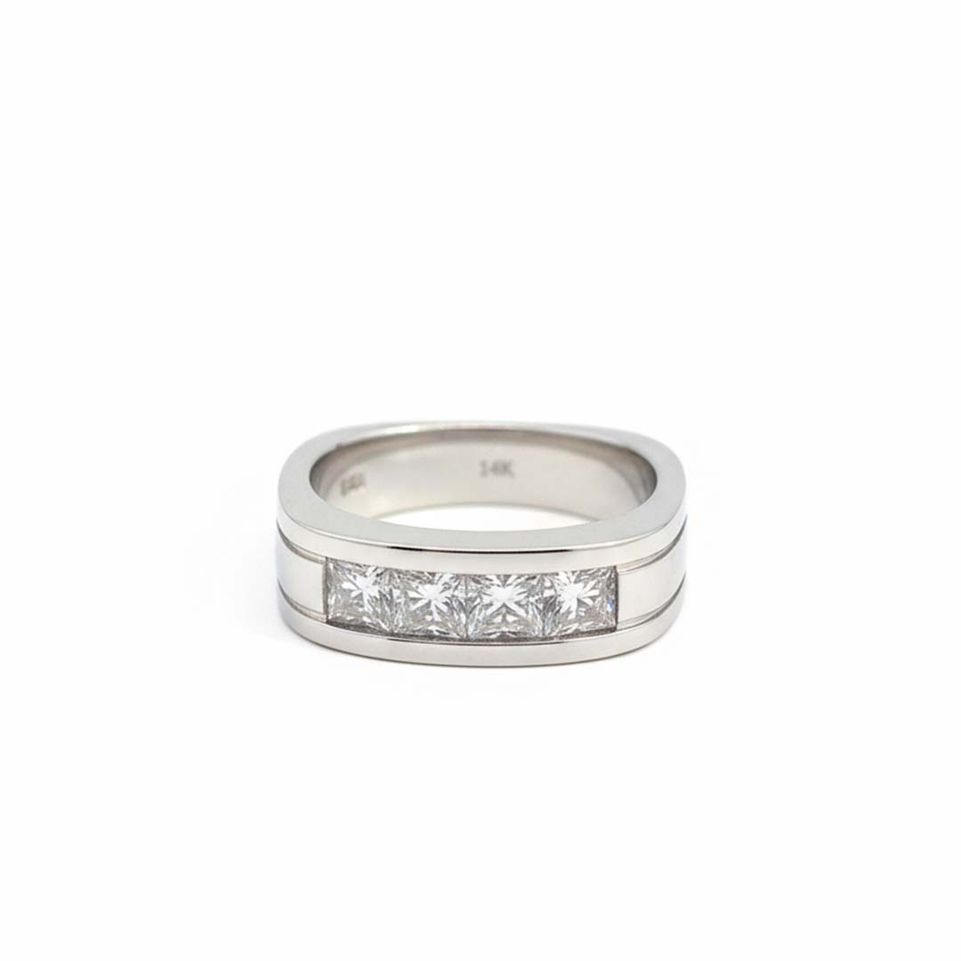 14K White Gold Men’s Diamond Ring – 2.00 CT TW Channel Set Square Design