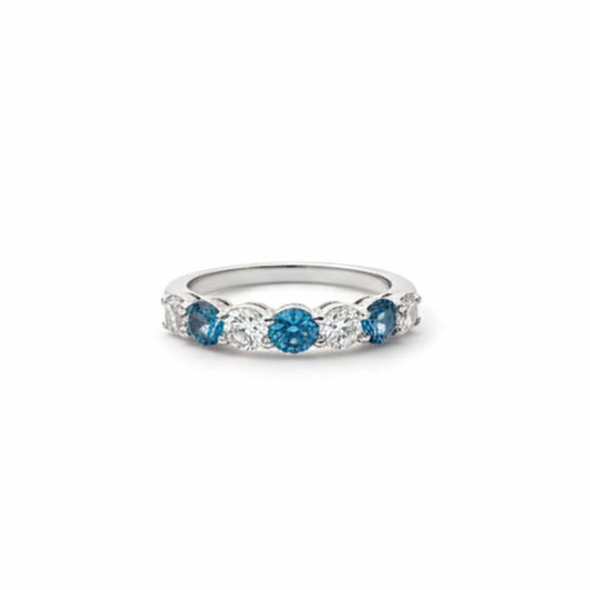 14K White Gold Blue & White Diamond Ring – 1.03 CTW Classic Luxury Design