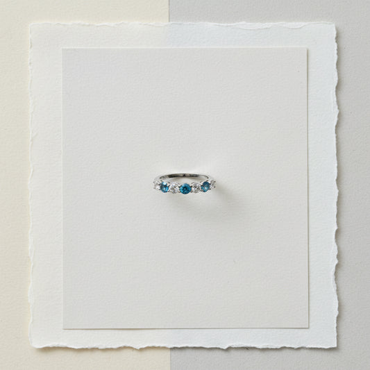 14K White Gold Blue & White Diamond Ring – 1.03 CTW Classic Luxury Design