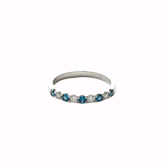14K White Gold Blue & White Diamond Ring – 0.55 CTW Slim Stacking Band