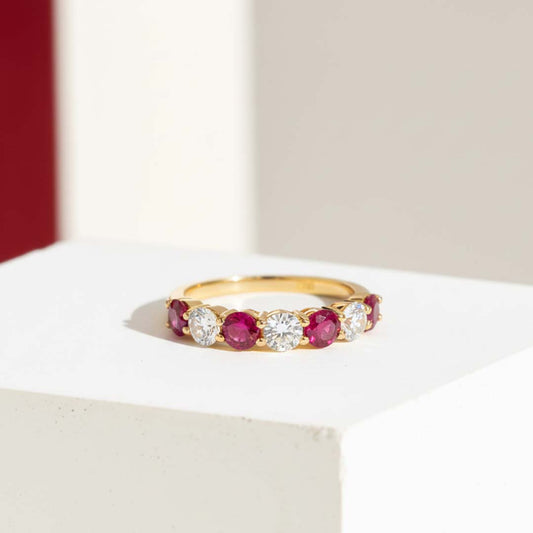 14KT Yellow Gold Ruby & Diamond Alternating Band (RB: 0.89 CTS | DIA: 0.65 CTS)