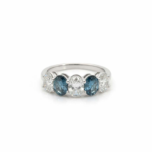14K White Gold Blue & White Diamond Ring – 2.50 CTW Oval-Cut Alternating Design
