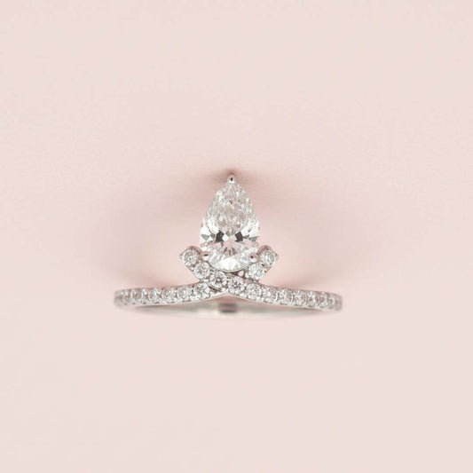 14K White Gold Ladies’ Ring Featuring 0.80ct Pear-Shaped Natural Diamond and 0.31ct Side Diamonds