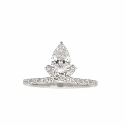 14K White Gold Ladies’ Ring Featuring 0.80ct Pear-Shaped Natural Diamond and 0.31ct Side Diamonds