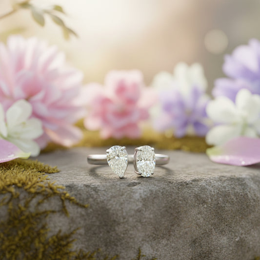 Fine 14K White Gold Oval & Pear Diamond Ring – Two-Stone Bypass Setting, 1.41ct Total Weight