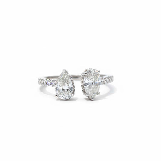14K White Gold Pear & Oval Diamond Bypass Ring – 1.88 CTW Modern Luxury Design