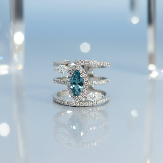 14K White Gold Blue Marquise Diamond Triple Band Ring – 2.05 CTW Modern Luxury