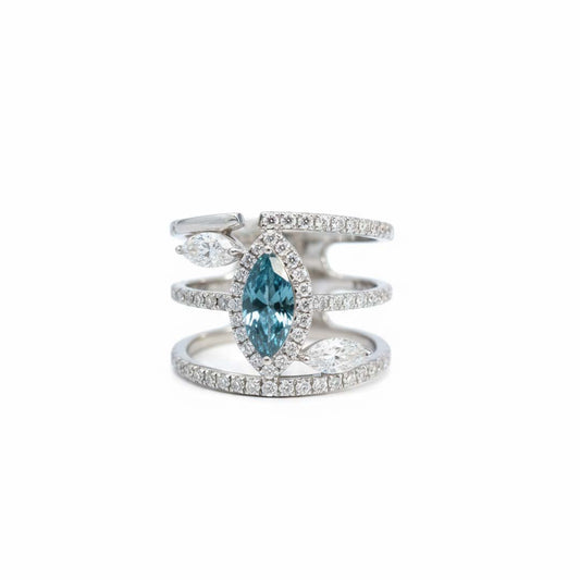 14K White Gold Blue Marquise Diamond Triple Band Ring – 2.05 CTW Modern Luxury