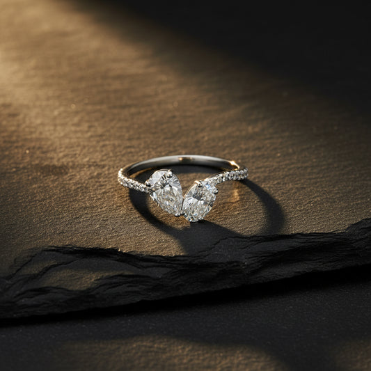 14K White Gold Pear & Oval Diamond Bypass Ring – 1.40 CT TW Timeless Modern Design
