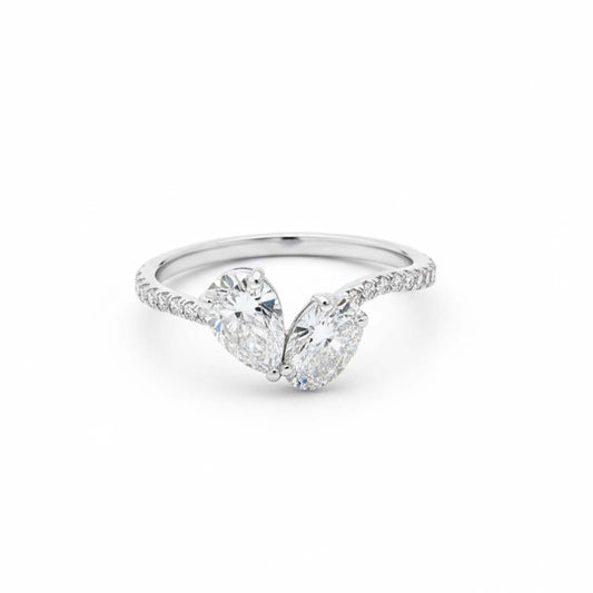 14K White Gold Pear & Oval Diamond Bypass Ring – 1.40 CT TW Timeless Modern Design