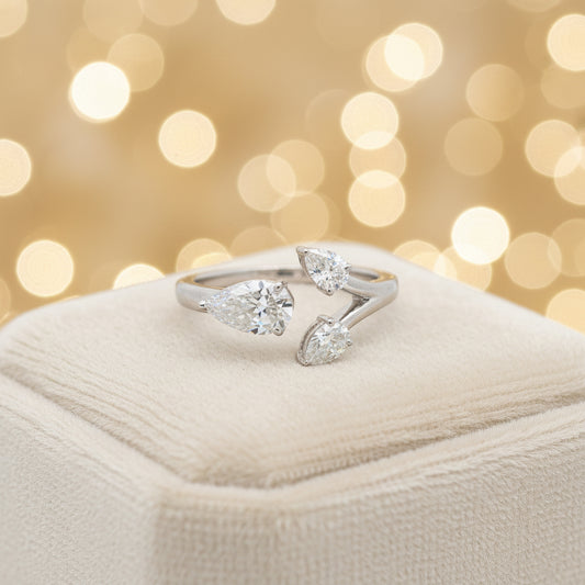 14K White Gold Pear-Cut Diamond Open Ring – 1.18 CTW Modern Elegant Design