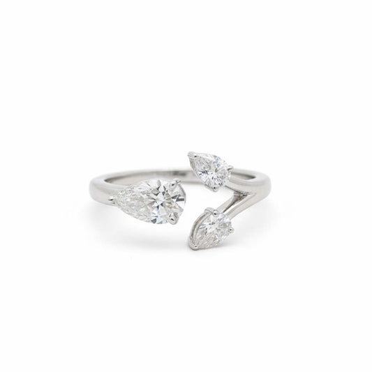 14K White Gold Pear-Cut Diamond Open Ring – 1.18 CTW Modern Elegant Design
