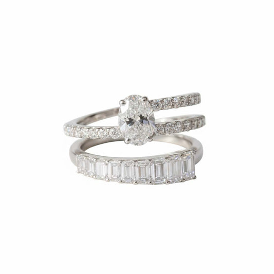 14K White Gold Oval-Cut Diamond Ring – 2.37 Carats Total, Double Band Style