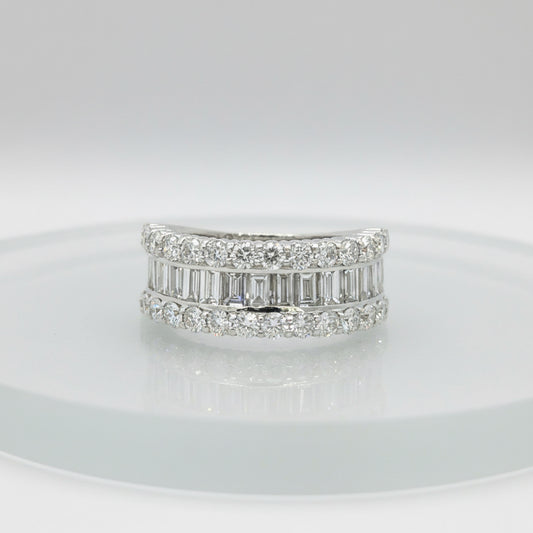 14K White Gold Baguette & Round Diamond Multi-Row Ring – 3.36 CTW Timeless Luxury