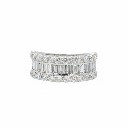 14K White Gold Baguette & Round Diamond Multi-Row Ring – 3.36 CTW Timeless Luxury
