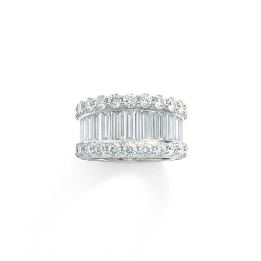 14K White Gold Baguette & Round Diamond Ring – 4.73 CTW Channel Set Statement Design