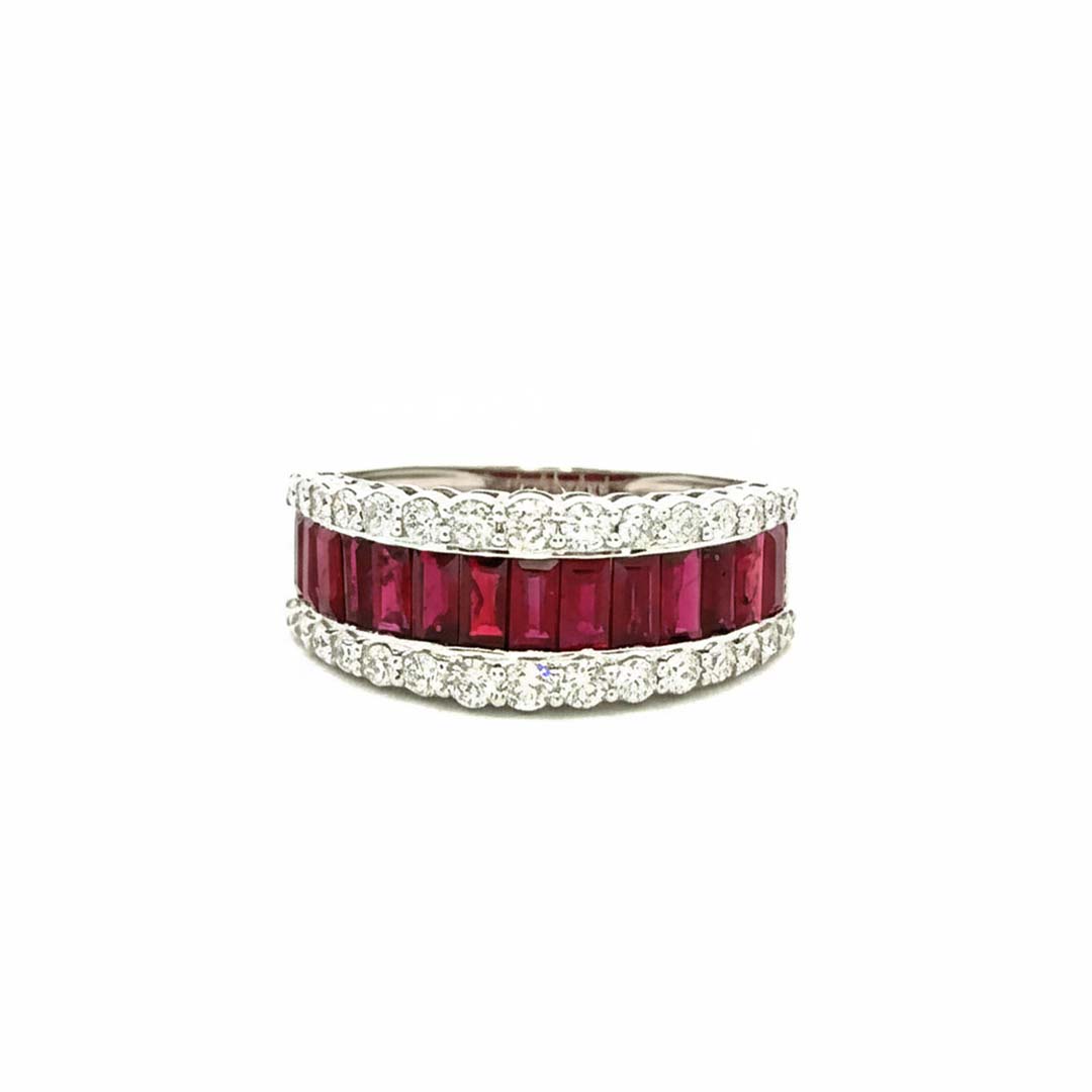 14KT White Gold Ruby and Diamond Double-Row Band Ring (RB 1.96 cts / DIA 0.67 cts)