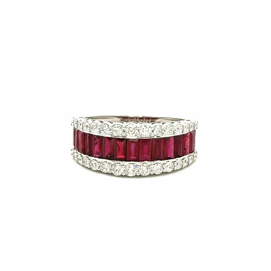 14KT White Gold Ruby and Diamond Double-Row Band Ring (RB 1.96 cts / DIA 0.67 cts)