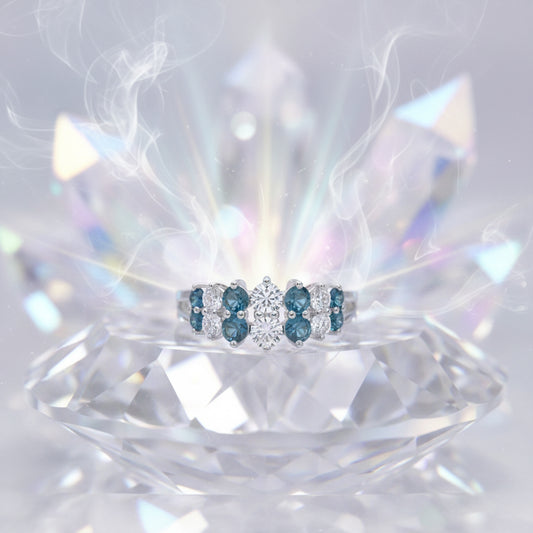 Elegant 14K White Gold Blue and White Diamond Ring – 1.09 Carats Total