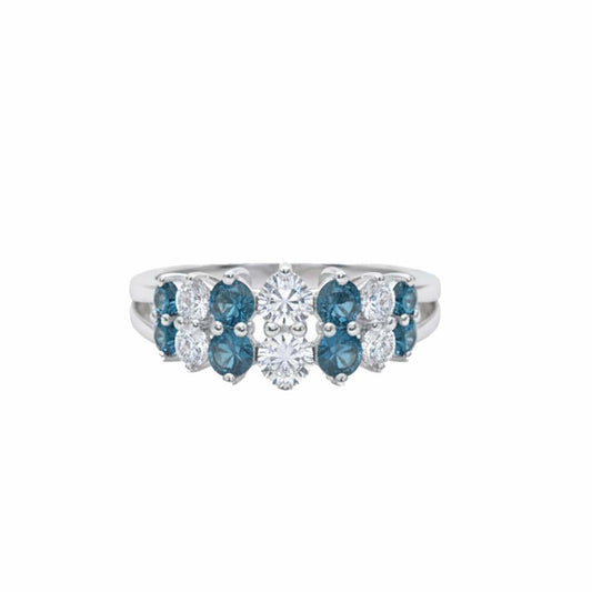 Elegant 14K White Gold Blue and White Diamond Ring – 1.09 Carats Total
