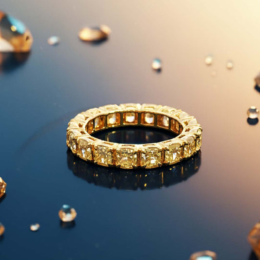 18KT Gold Fancy Yellow Diamond Eternity Band – 5.35 Cts