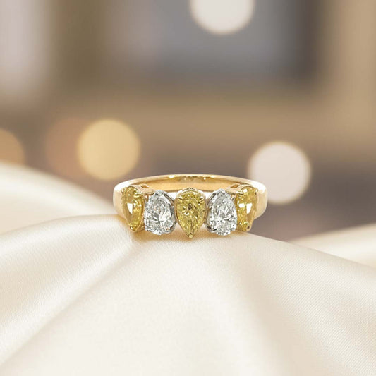 18KT Gold Fancy Yellow & White Pear-Shaped Diamond Ring – 2.31 Cts Total
