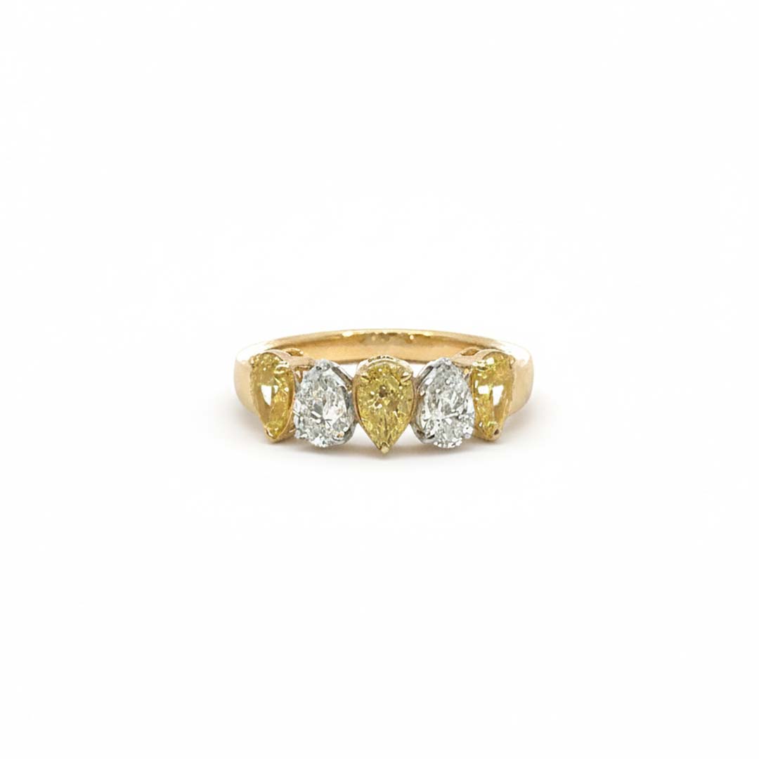 18KT Gold Fancy Yellow & White Pear-Shaped Diamond Ring – 2.31 Cts Total