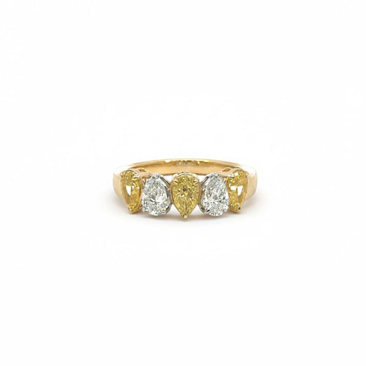 18KT Gold Fancy Yellow & White Pear-Shaped Diamond Ring – 2.31 Cts Total