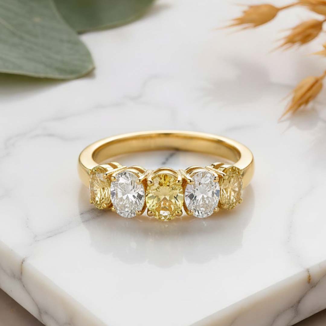 18KT Gold Fancy Yellow & White Diamond Five-Stone Ring – 2.43 Cts