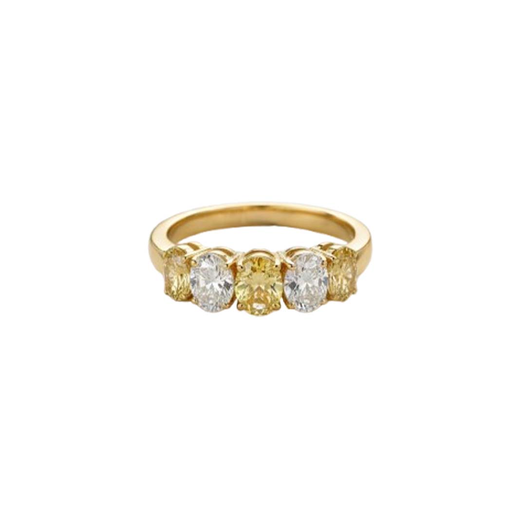 18KT Gold Fancy Yellow & White Diamond Five-Stone Ring – 2.43 Cts