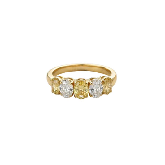 18KT Gold Fancy Yellow & White Diamond Five-Stone Ring – 2.43 Cts