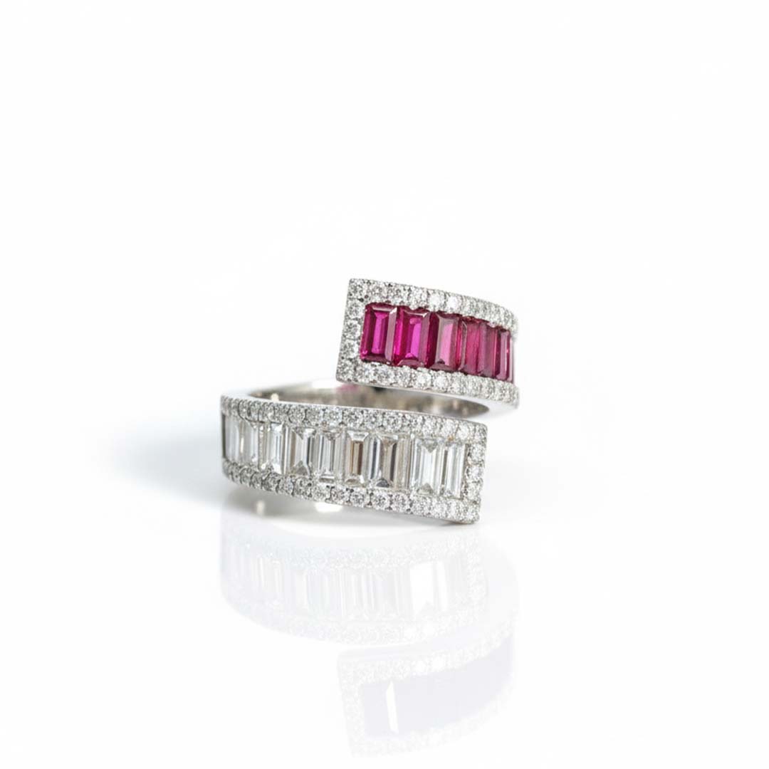14KT White Gold Ruby and Diamond Bypass Ring (RB 1.60 cts / DIA 1.82 cts)