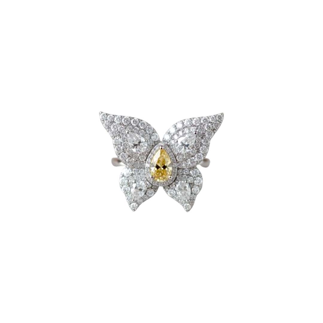 18KT Gold Butterfly Ring with 0.85ct Fancy Yellow Center Diamond and 2.60cts Side Diamonds