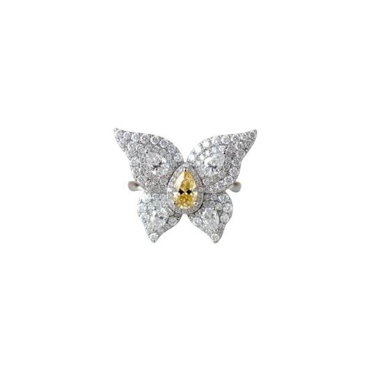 18KT Gold Butterfly Ring with 0.85ct Fancy Yellow Center Diamond and 2.60cts Side Diamonds
