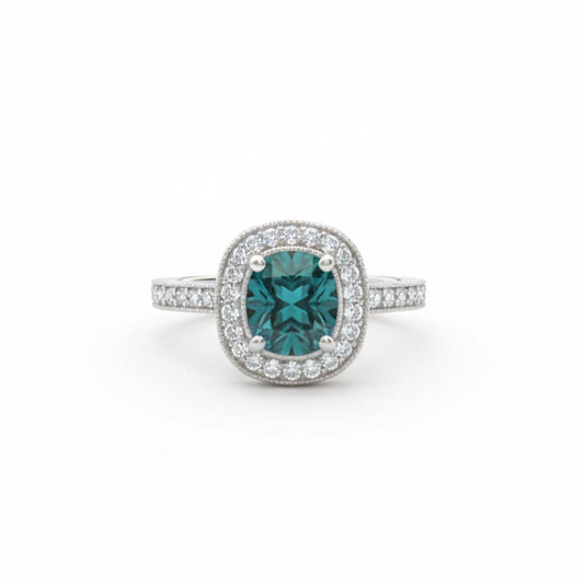 Platinum Blue Diamond Halo Ring – 2.76 CTW Luxury Engagement & Statement Design